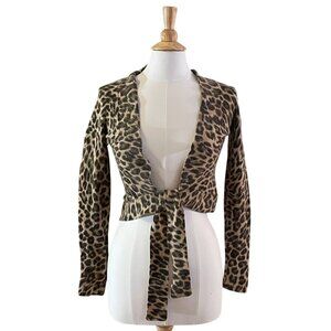 INC Intl Concepts Angora Blend Animal Print Tie Front Long Sleeve Cardigan S